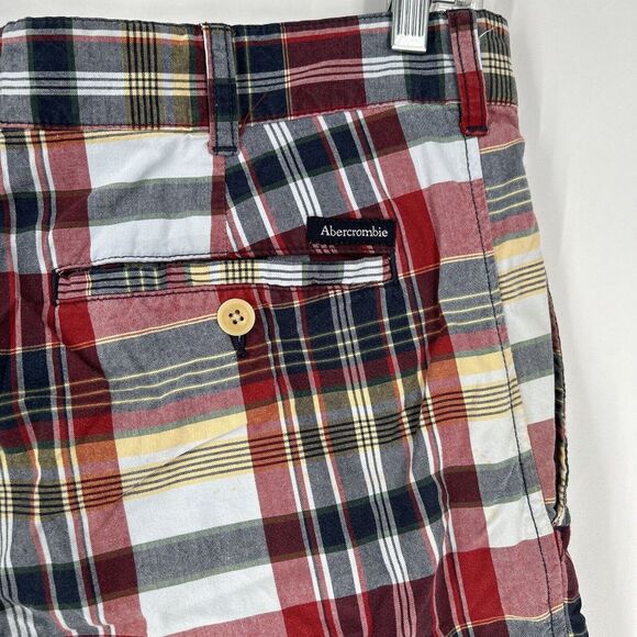 Vtg Y2K Abercrombie & Fitch Shorts Men's 32 Red Blue Plaid Longer Length A&F - Picture 3 of 8